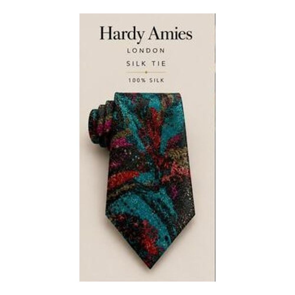 Vintage Hardy Amies London Silk Tie Mens Abstract Teal Burgundy Maximalist
